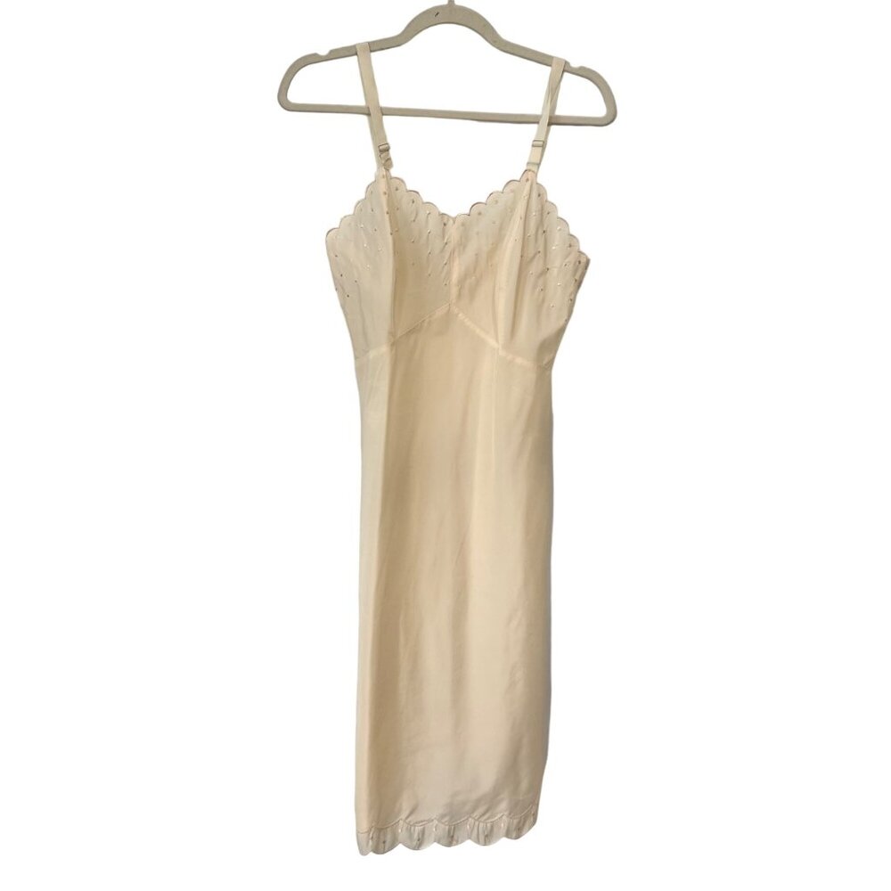 Vintage 50s Barbizon Slip Dress Size 12 Scalloped Embroidered Intimate Lounge